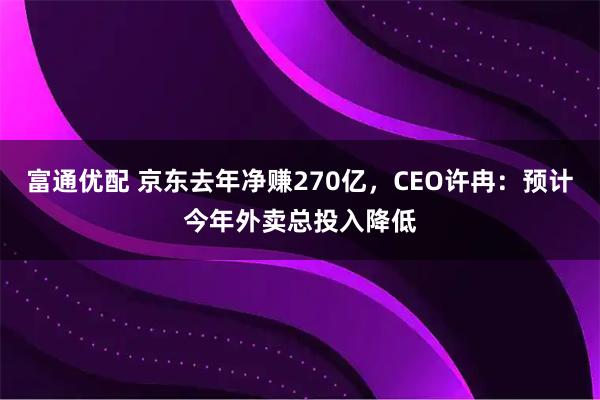 富通优配 京东去年净赚270亿，CEO许冉：预计今年外卖总投入降低